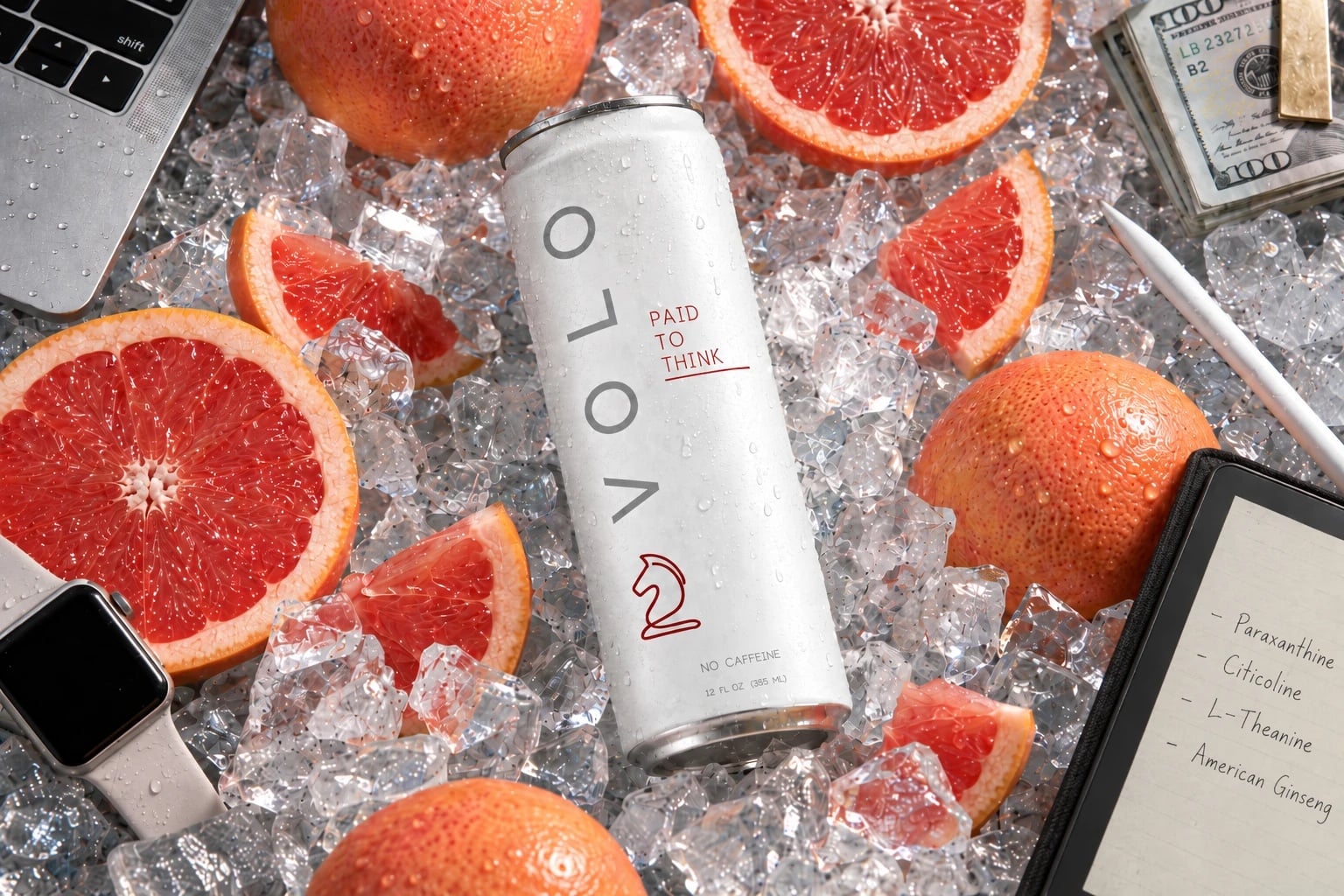 A can of VOLO on crushed ice with white grapefruit